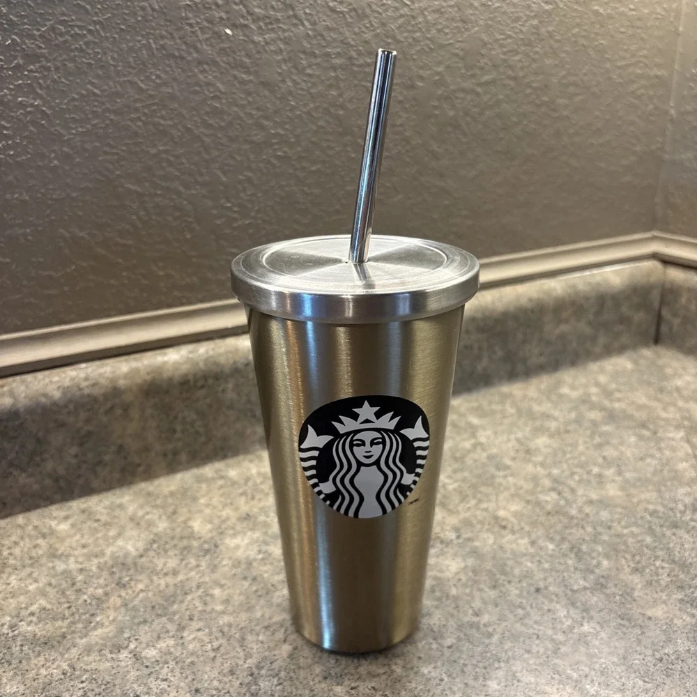Starbucks Stainless Steel Tumbler 16 Oz Coffee Tea Water + Straw